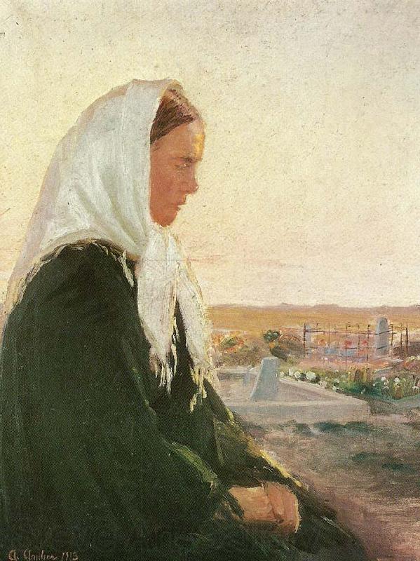 Anna Ancher ung kvinde pa kirkegarden i skagarden